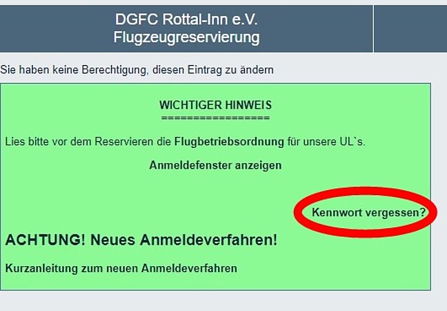 1. Vor dem ersten Anmelden muss über "Kennwort vegessen" ein neues Kennwort angefordert werden. 1-Anmeldung